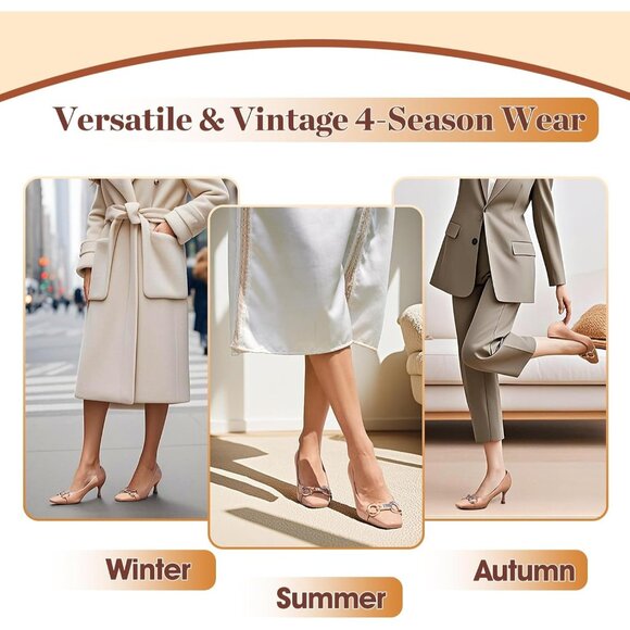 Women's Nude Closed Square Toe Pump Low Kitten Heel Comfortable Dress Pump Shoes - Picture 6 of 7